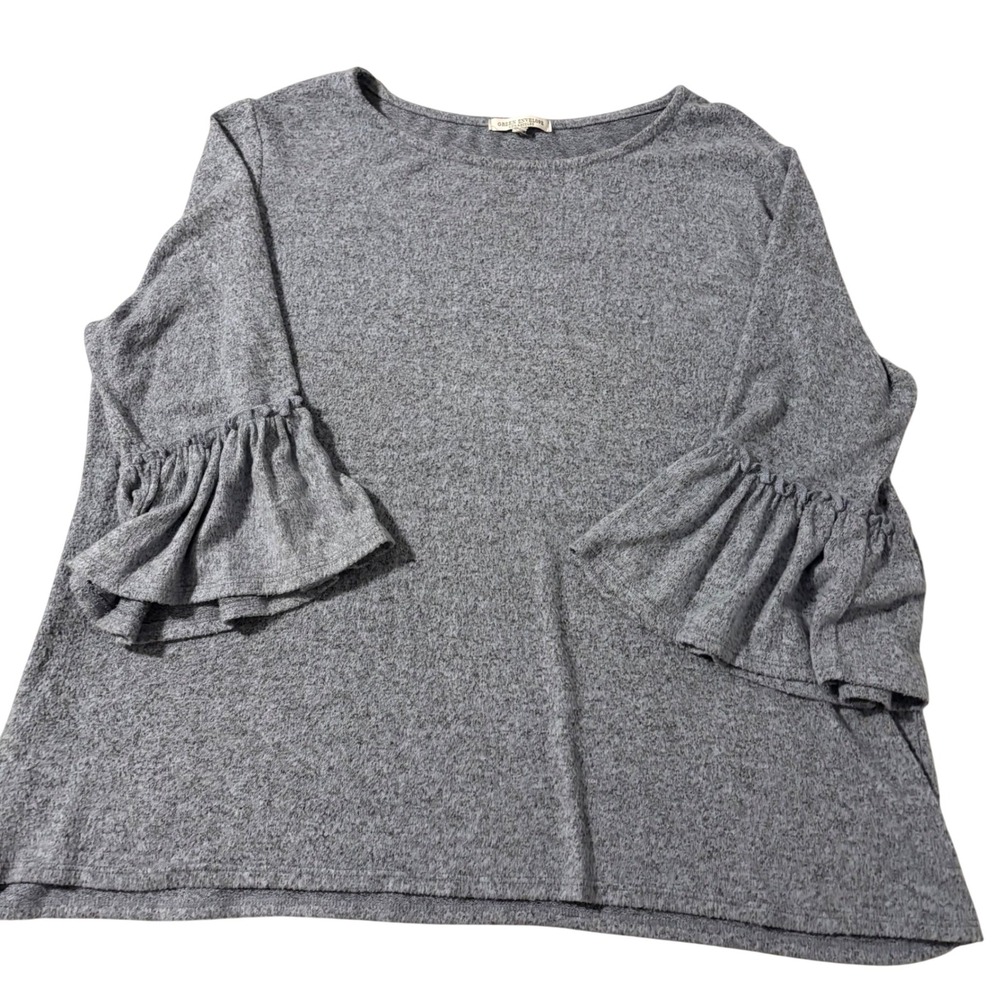 Green‎ Envelope Los Angeles Grey Marl Ruffle Bell Sleeve Knit Top Womens Large